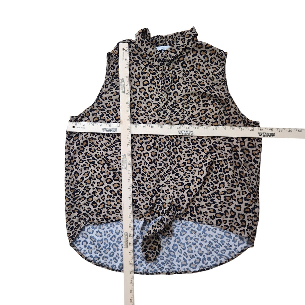 Beach lunch lounge Leopard Print Sleeveless Tie Front Button Down Top XL Brown - Picture 5 of 8